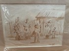 Original Pencil Drawing African Village Life 1990 s