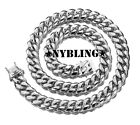     mens Miami Cuban Link Chain Solid Stainless Steel Necklace Or Bracelet Heavy    