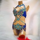 Beaded Belly Dance Costume Samba Carnival Outfit Bra Belt Necklace 4 Colors