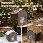 Fecuria Outdoor Cat House Stray Cat Shelter Brown Curtain