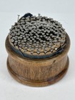 Vintage Pin Cushion  16 Puritan Pyramid Pins Wooden Wheel Rolled Paper