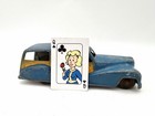 Vintage Pressed Steel Woody Station Wagon Toy Blue Yellow 1940s