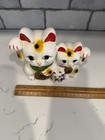 Rare Vintage Ceramic Maneki Neko 3 Lucky Cats Piggy Bank Left   Right Paw Up