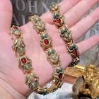 Vintage Retro Toad Choker Necklace Women Red Green Glass Antique Gold Party Gift