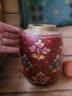 Antique Carved Turned Wood Storage Jar Painted Decoration