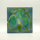 Art Nouveau Fireplace Tile Blue Triple Tulip Floral Majolica Corn Bros C1905 Ae1
