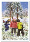Children s Fun Boy  Girl Seasons Of The Year Winter Art New Modern Postcard