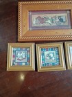 Vintage Pictures Of Folk Art In Wooden Frames Lot Of 4  3 Small 1 Medium