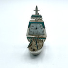 Silver Tone Mini Miniature Sailing Ship Schooner Small Desk Clock Japan