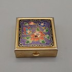Vintage Small Hinged Cloisonn   Butterfly Flowers Pill Box Trinket Case Enamel