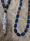 Tibetan Blue Agate Dzi Beads Necklaces W agate Dzi  4vases Totem  Bead Pendant