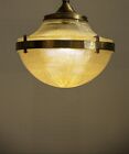 Antique Vintage Art Deco Brass   Glass Ship Ceiling Fixture Hanging Light Lamp