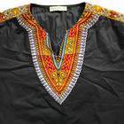 Shenbolen Dashiki African Print Black Short Sleeve Woven Cotton Shirt
