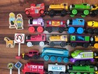 Huge Lot Of 60 Thomas   Friends Compatible Wood Wooden Trains Cars People Signs