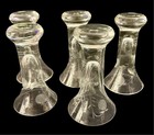 Set Of 5 Vintage Etched Crystal Trumpet Glasses     Floral Design  One As-is