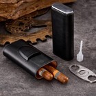 Leather Cigar Case travel Humidor Set 3 Pack Black Cedar Wood Box With Cigar Cut