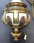 Vintage Mcm Retro Brass   Cream Hanging Light Swag Lamp With 12  Of Chain  Works
