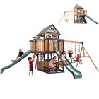Wood Large Kid Play Swing Set Double Slide playhouse kitchen Backyard Playground