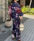 Japanese Summer Kimono Yukata  Navy Kimono And Obi Set Women   s