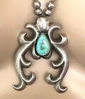 Vintage Navajo Sandcast Sterling Silver And Turquoise Necklace