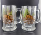  Vtg  Schmidt Beer Mug Stein Glass Deer Buck Sportsman Set Of 4