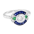 Art Deco Style Lab Created Diamond   Emerald Engagement 14k White Gold Fn Ring