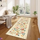 Dukino 2x6 Soft Boho Floral Runner Rug - Washable Non-slip Beige Yellow Hallway