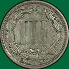 1881 Three Cent Nickel Almost Uncirculated Au Coin  Faint Hairlines  41645