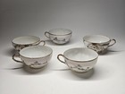 Set Of 5 Vintage Japanese  Egg Shell Porcelain Geisha Tea Cups With Saucers