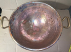 Hand Hammered Copper Bowl Kettle Heavy Cast Brass Riveted Handles France Antique