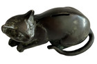 Seated Cat Sculpture Coin Bank Bronze With Patina Vintage