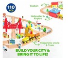 110pcs Wooden Train Set With Railway Set  Cars  Helicopter And Ship