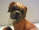 Vintage-boxer Dog With Puppy Ceramic Figure Signed   Japan