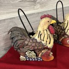 Vintage 3 Pc Metal Rooster   2 Chickens Tea Light Holders Hanging   Tabletop Euc