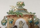Girls Gazebo Flowers Cupid Statue Birds Victorian Die Cut Large Scrap - L17