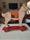 Antique Primitive Wooden Horse Pull Toy On Wheels Hand Made Old Barn Find 1926