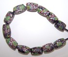 Antique Venetian Trade Beads - 12 Crumb Barrels With Green Millefiori Eyes
