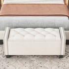 Upholstered Velvet Ottoman Bench  Tufted Foot Stool With Rivet Design  Beige