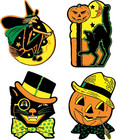 Vintage Halloween Cutouts 4-count     Double-sided Decorations With Retro Witch  P