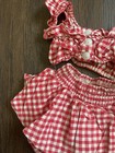 Vintage 1950s Toddler Baby Red White Gingham Bathing Swim Sun  Play Suit 2 Piece