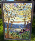 Vintage Mma Louis Comfort Tiffany Magnolia Irises 13  X 9  Stained Glass Panel