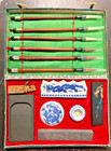 Chinese Calligraphy Set Zhengda Brush Pens Ink Porcelain Qingtian Chops Inkstone