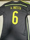 Adidas Spain  6 A  Iniesta 2010 Away Soccer Jersey  Men   s Size Medium Black Elec