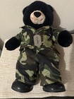 Build A Bear Black Teddy Bear Plush W army Military Outfit   Id Tag  Boots Nwts 