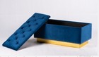 Tufted Storage Ottoman Navy Blue Velvet Button Gold Base Metal Legs Polyester