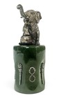 Russian Silver Enamel   Jade Cup Marked Faberge Elephant With Egg