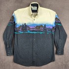 Vintage Roper Western Shirt Mens Small 90s Border Series Mountain Landscape Usa
