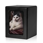 Pet Urns For Cats - Black Small Cat Photo Cremation Box  Ashes Memorial Keepsake