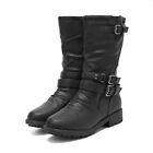 Kids Girls Knee High Boots Buckle Side Zipper Faux Leather Riding Boots Us