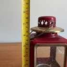 Vintage Red Metal And Brass Glass Pane Lantern Candle Holder Made In Hong Kong